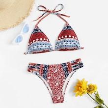 Romwe Triangle Halter Top With Ladder Cut-out Bikini