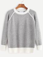 Romwe Light Grey Contrast Trim Sweater