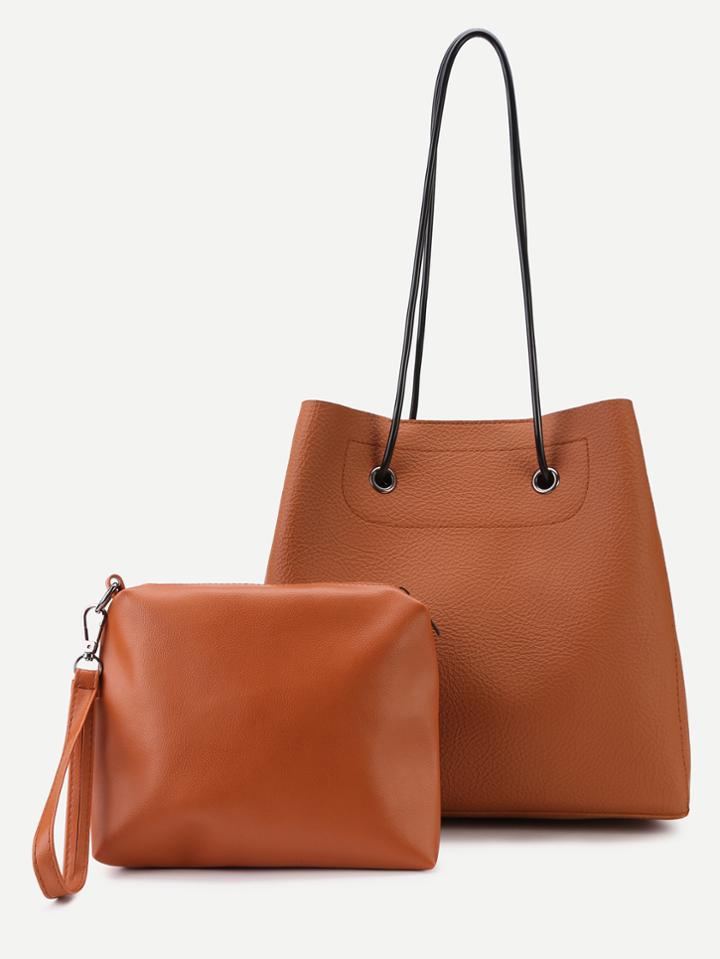Romwe Yellow Faux Leather Shoulder Bag Set