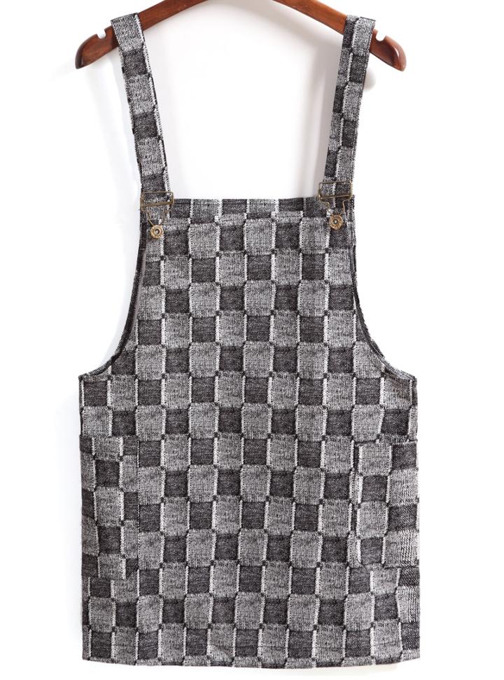 Romwe Strap Plaid Pinafore Dress