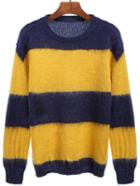 Romwe Color-block Long Sleeve Striped Sweater