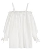 Romwe White Cold Shoulder Blouse With Tie Detail Sleeve