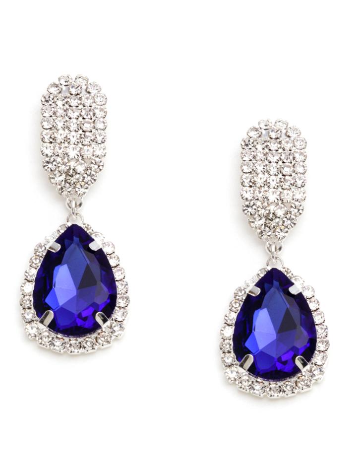 Romwe Dark Blue Rhinestone Encrusted Drop Earrings