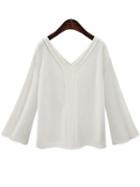Romwe V-neck Front Patched T-shirt