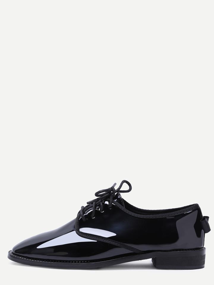 Romwe Black Patent Leather Lace Up Oxfords