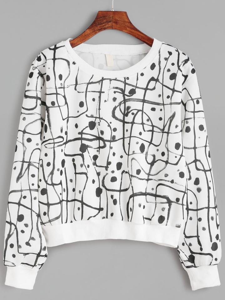Romwe White Graffiti Print Sweatshirt