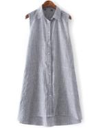 Romwe Striped Dip Hem Sleeveless Shirt Dress