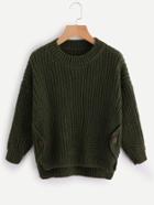 Romwe Button Side Dip Hem Cable Sweater