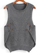 Romwe Dip Hem Slit Buttons Knit Tank Top