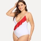 Romwe Plus Colorblock Ruffle Swimsuit