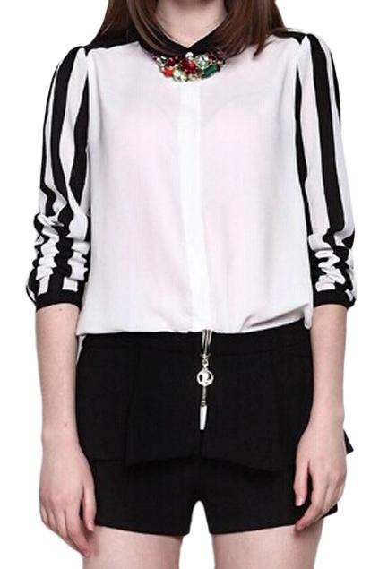 Romwe Color Block Striped Shirt