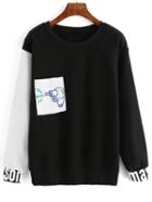 Romwe Dropped Shoulder Seam Gun Print Thicken Sweatshirt