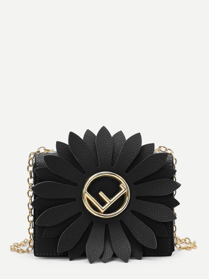 Romwe Mini Flower Design Pu Chain Shoulder Bag