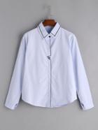 Romwe Blue Embroidered Trim Detail Shirt