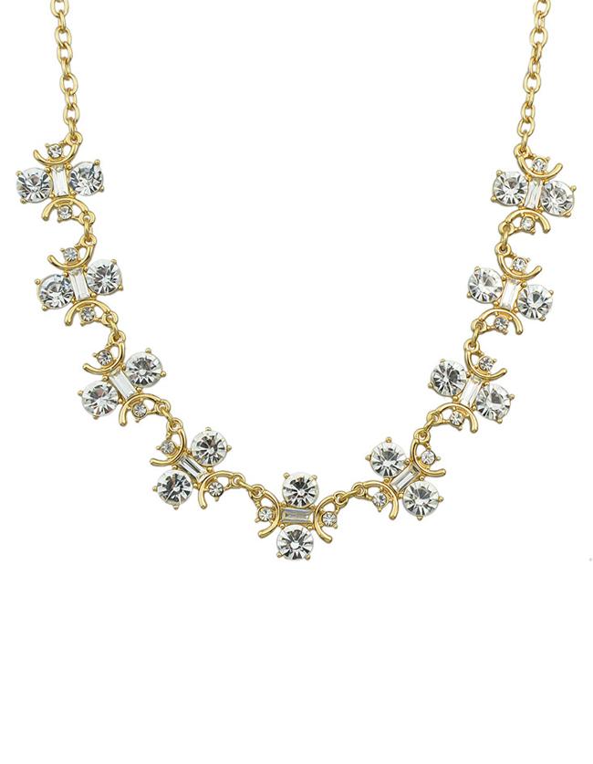 Romwe White Rhinestone Collar Necklace