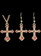 Romwe Red Diamond Gold Cross Necklace With Earrings
