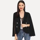 Romwe Double Breasted Scalloped Cape Blazer
