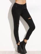 Romwe Black Ripped Raw Hem Skinny Jeans