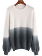 Romwe Dropped Shoulder Seam Ombre Ribbed Grey Sweater