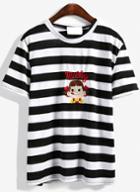 Romwe Cartoon Letter Embroidered T-shirt