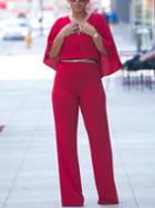 Romwe V Neck Slit Cape Jumpsuit