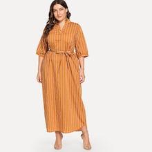 Romwe Plus Striped Belted Dress