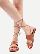 Romwe Brown Open Toe Lace Up Sandals