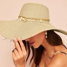 Romwe Conch & Starfish Pendant Chain Detail Floppy Hat