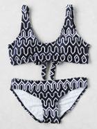 Romwe Graphic Print Tie Back Bikini Set