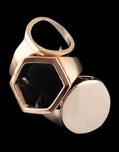 Romwe Gold Geometric Three Fingers Ring