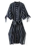 Romwe Side Slit Self Tie Striped Dress