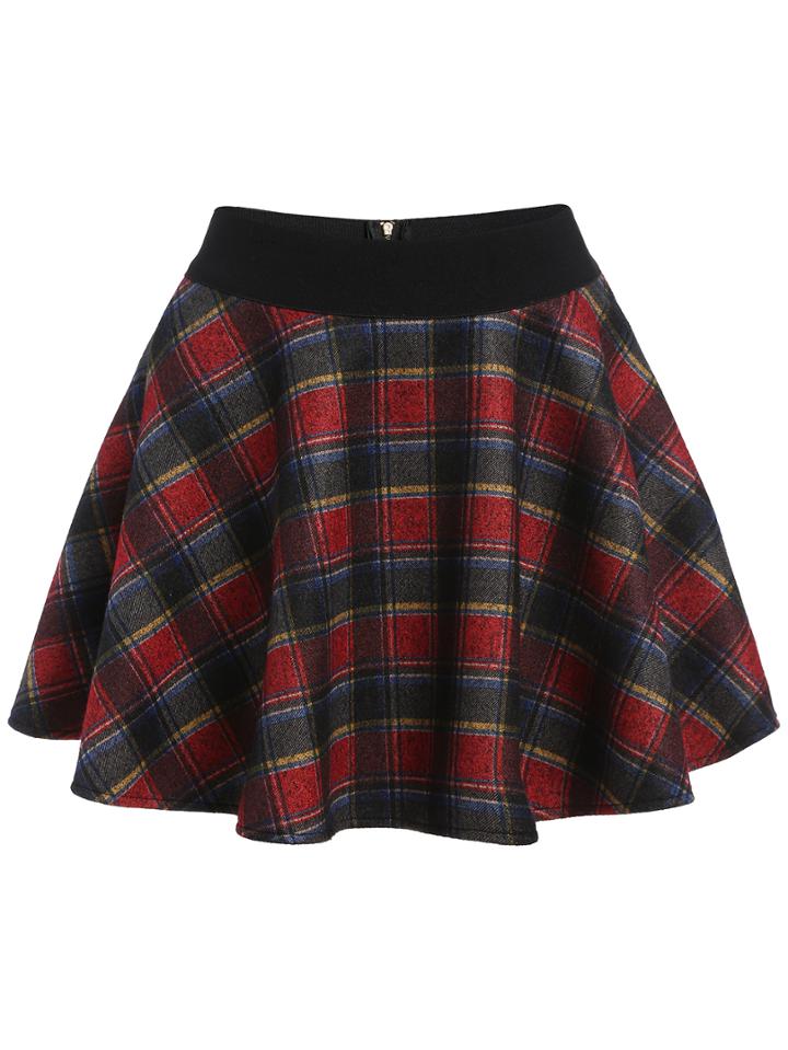 Romwe Elastic Waist Plaid Flare Shirt Shorts