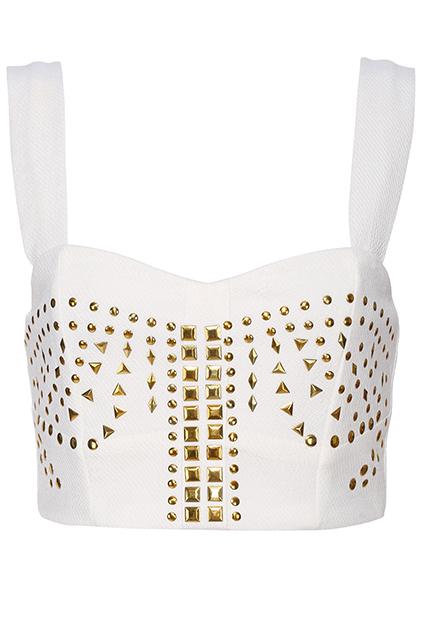 Romwe Rivet White Crop Top