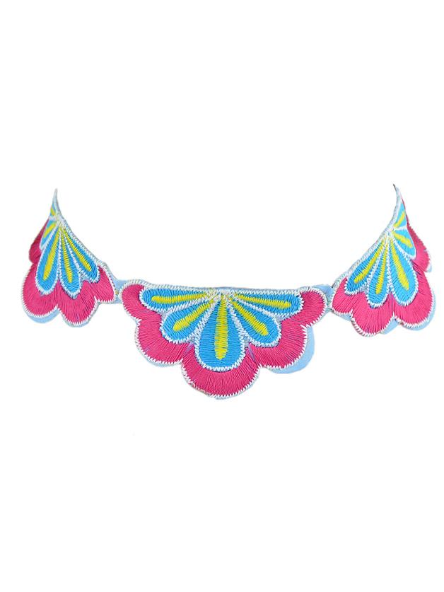 Romwe Blue Flower Embroidery Ethnic Maxi Necklace For Women