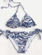 Romwe Water Wave Side Tie Bikini Set