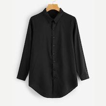 Romwe Solid Single-breasted Curved Hem Blouse