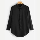 Romwe Solid Single-breasted Curved Hem Blouse