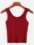 Romwe Burgundy Button Front Ribbed Knit Tank Top