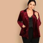 Romwe Plus Pocket Front Notch Neck Velvet Coat