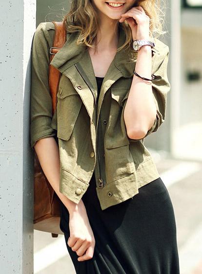 Romwe Lapel Half Sleeve With Pockets Coat