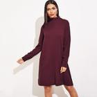 Romwe Cut-and-sew Rolled Neck Mixed Knit Dress