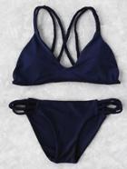 Romwe Braided Strap Side Cutout Bikini Set