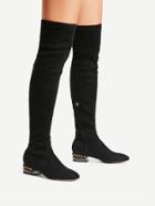 Romwe Square Toe Side Zipper Thigh High Boots