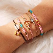 Romwe Shell Detail Beaded Bracelet Set 5pcs