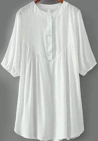 Romwe Half Sleeve With Buttons Loose White Dress