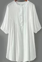 Romwe Half Sleeve With Buttons Loose White Dress