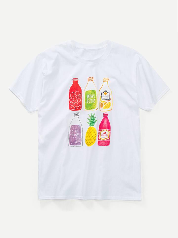Romwe Men Juice Bottles Print Tee