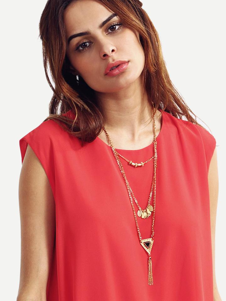 Romwe Golden Multi-layered Fringe Pendant Necklace