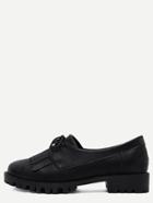 Romwe Black Pu Tassel Lace Up Shoes