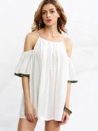 Romwe White Cold Shoulder Contrast Trim Dress
